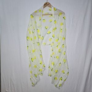 Gap Fringed Lemon Pattern White And Yellow Light Weight Scarf